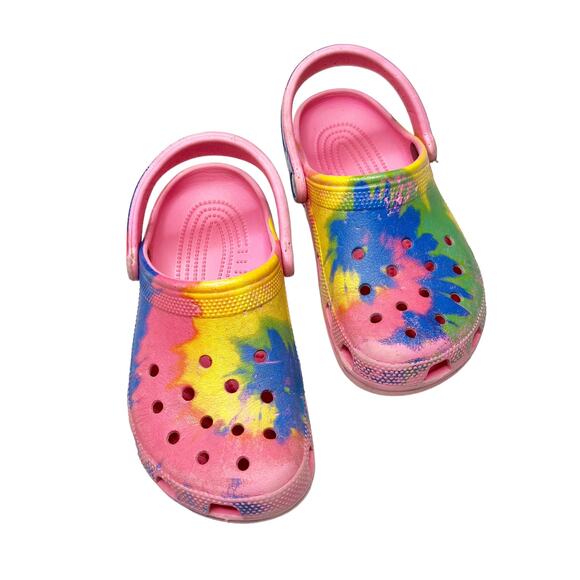 Crocs Classic Tie Dye Graphic Clog Electric Pink Multicolor Shoes Size 6 - Picture 2 of 8